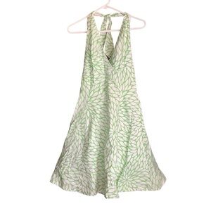 Size 4 Vintage Lined Green Leaf Print Halter A-Line Swing Dress